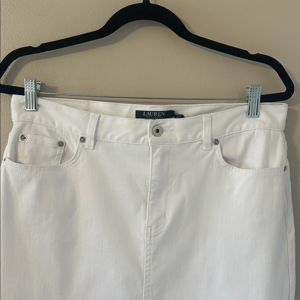 Lauren Ralph Lauren Womens White Denim Straight Skirt w/Front Slit Sz 10 Cowgirl - Picture 3 of 10